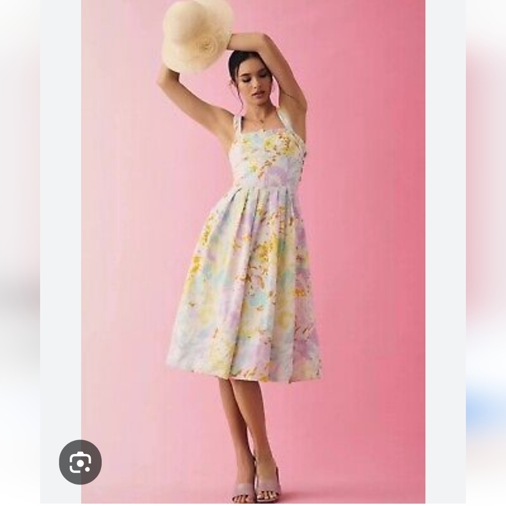 Anthropologie Maeve Aline Midi Dress Cotton Sweetheart Corset A line Lavender L